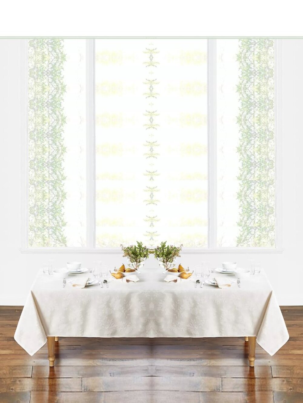 new Autumn Medley IVORY Damask Fabric 60x144 inch Tablecloth (Seats 12 to 14)